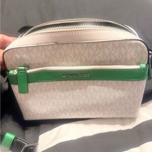 Michael Kors Gray and Green Logo Crossbody